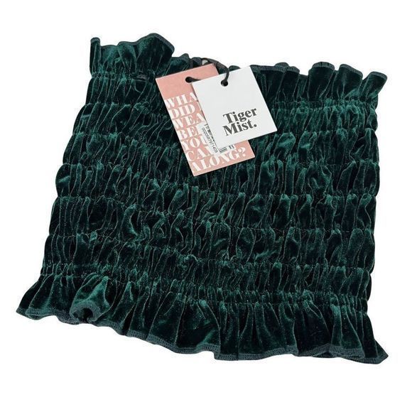 Tiger Mist Size XS Lucia Velvet Strapless Tube Top Smocked Stretch Ruched Green - Picture 2 of 6